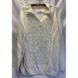 Vtg Women's Miranda Cream Acrylic 2x Quarter Button Knit Sweater 2X Granny *read
